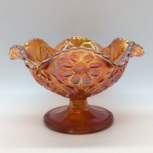 Vintage Carnival Glass Marigold Iridescent Footed Compote Fruit Bowl Dish